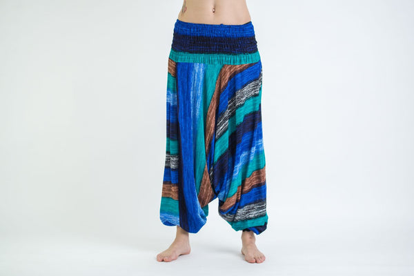 Boho Turquoise Striped Jumpsuit Women's Harem Pants