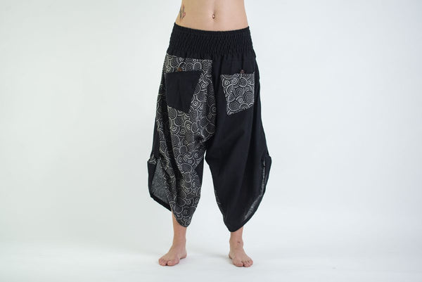 Two Tone Spiral Print Women's Three Quarter Pants in Black – Harem Pants