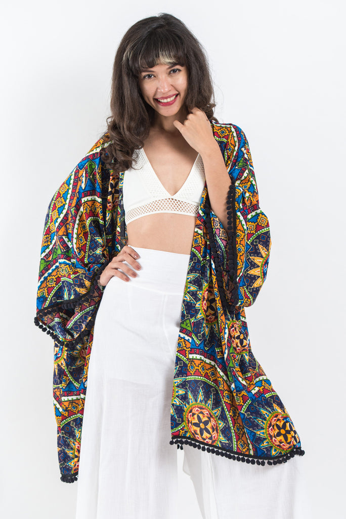 Star Mandalas Kimono Cardigan in Blue – Harem Pants