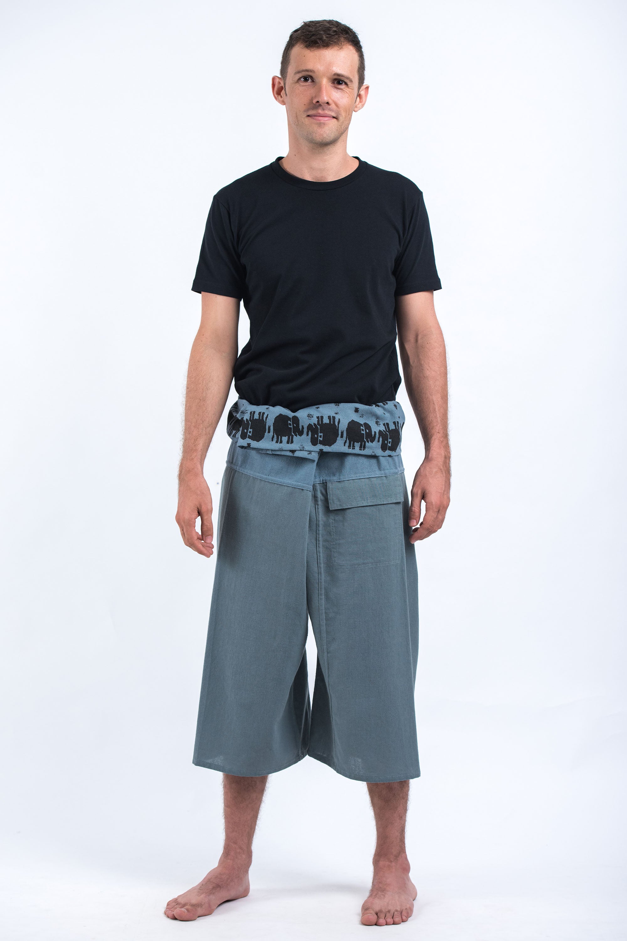 Men's Cropped Fisherman Pants with Pattern Waist Band in Orange