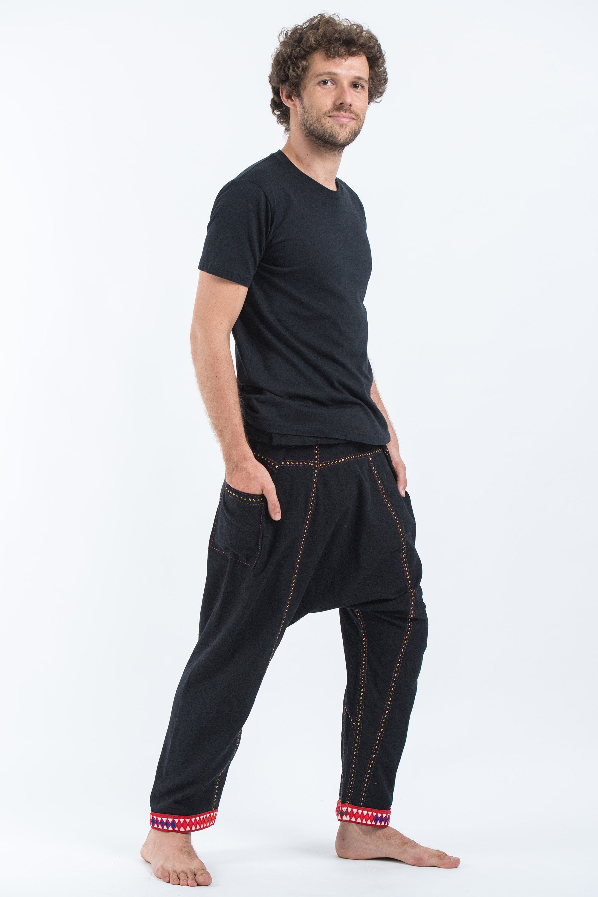 Hand Embroidered Men's Slim Cut Fisherman Pants in Black – Harem Pants