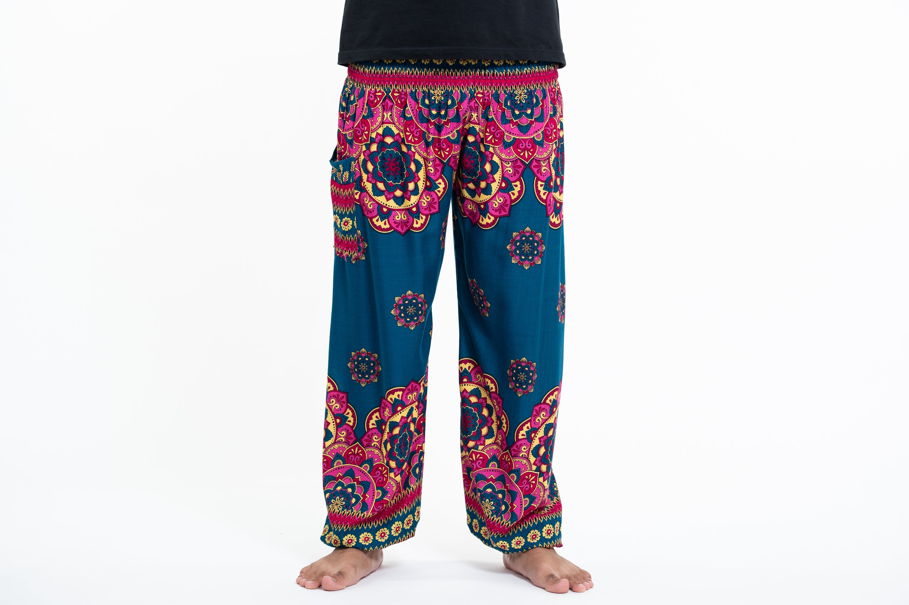 Lotus Mandalas Men's Harem Pants in Turquoise