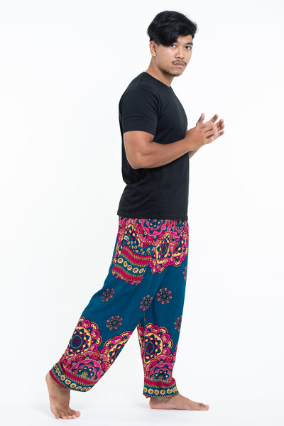 Lotus Mandalas Men's Harem Pants in Turquoise