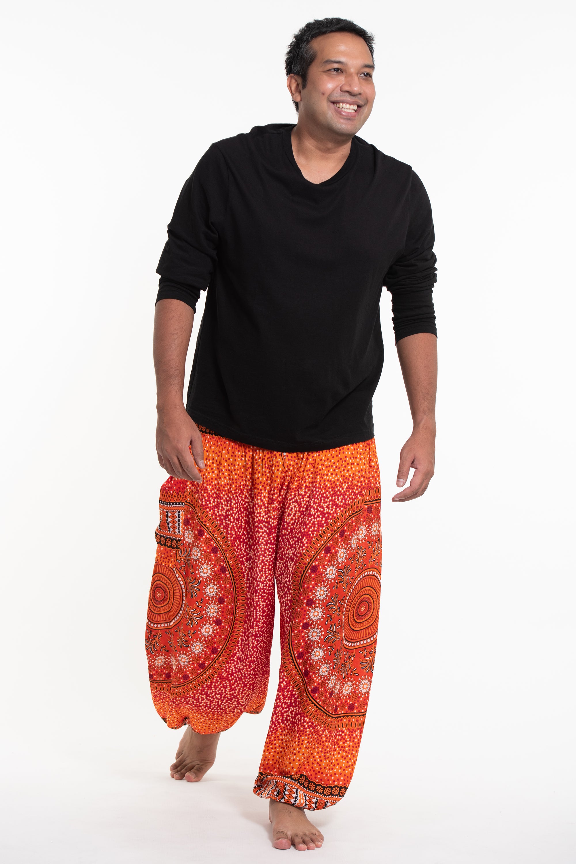 Plus Size Tribal Chakras Men's Harem Pants in Orange