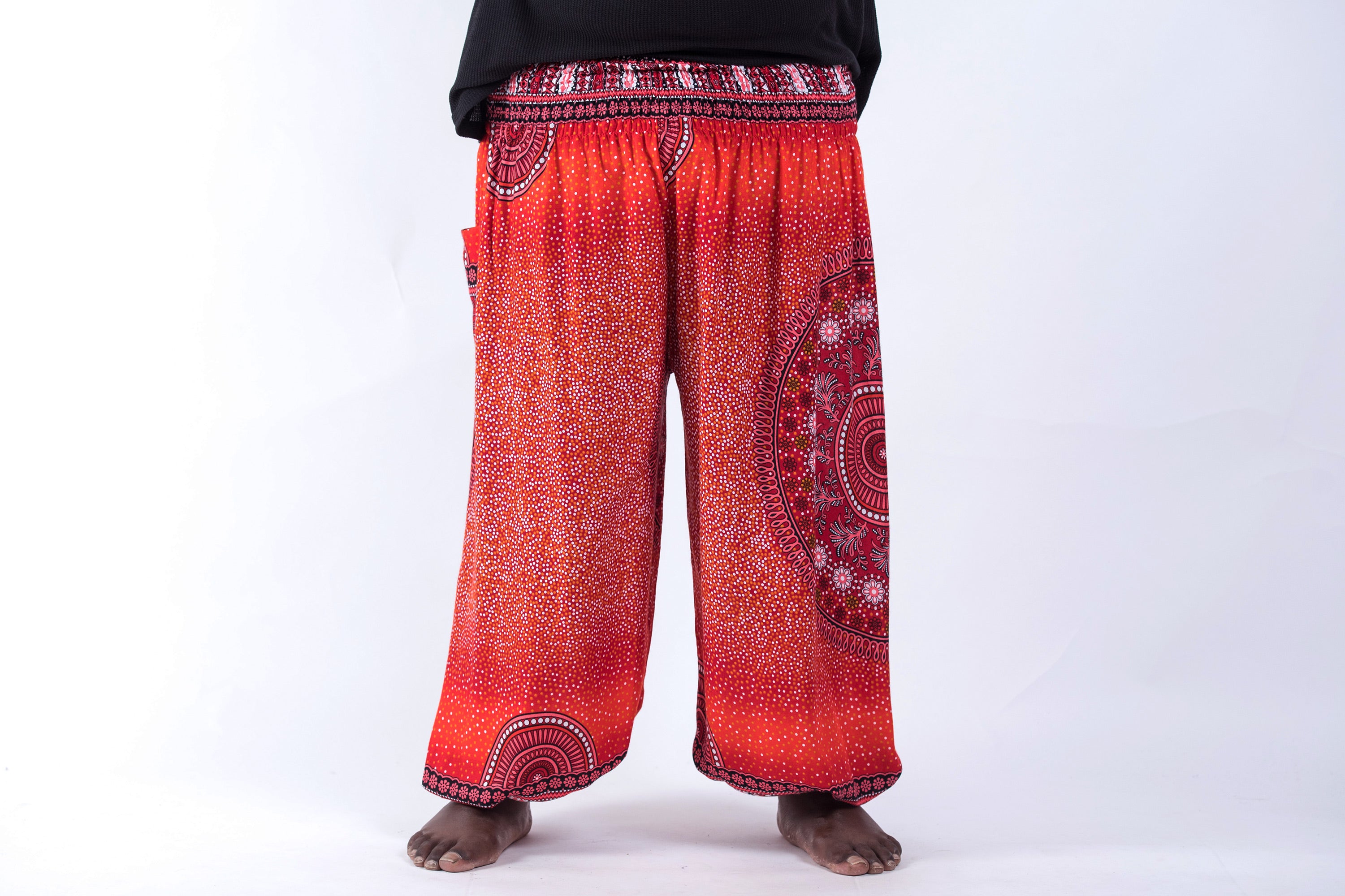 Plus Size Tribal Chakras Men's Harem Pants in Red