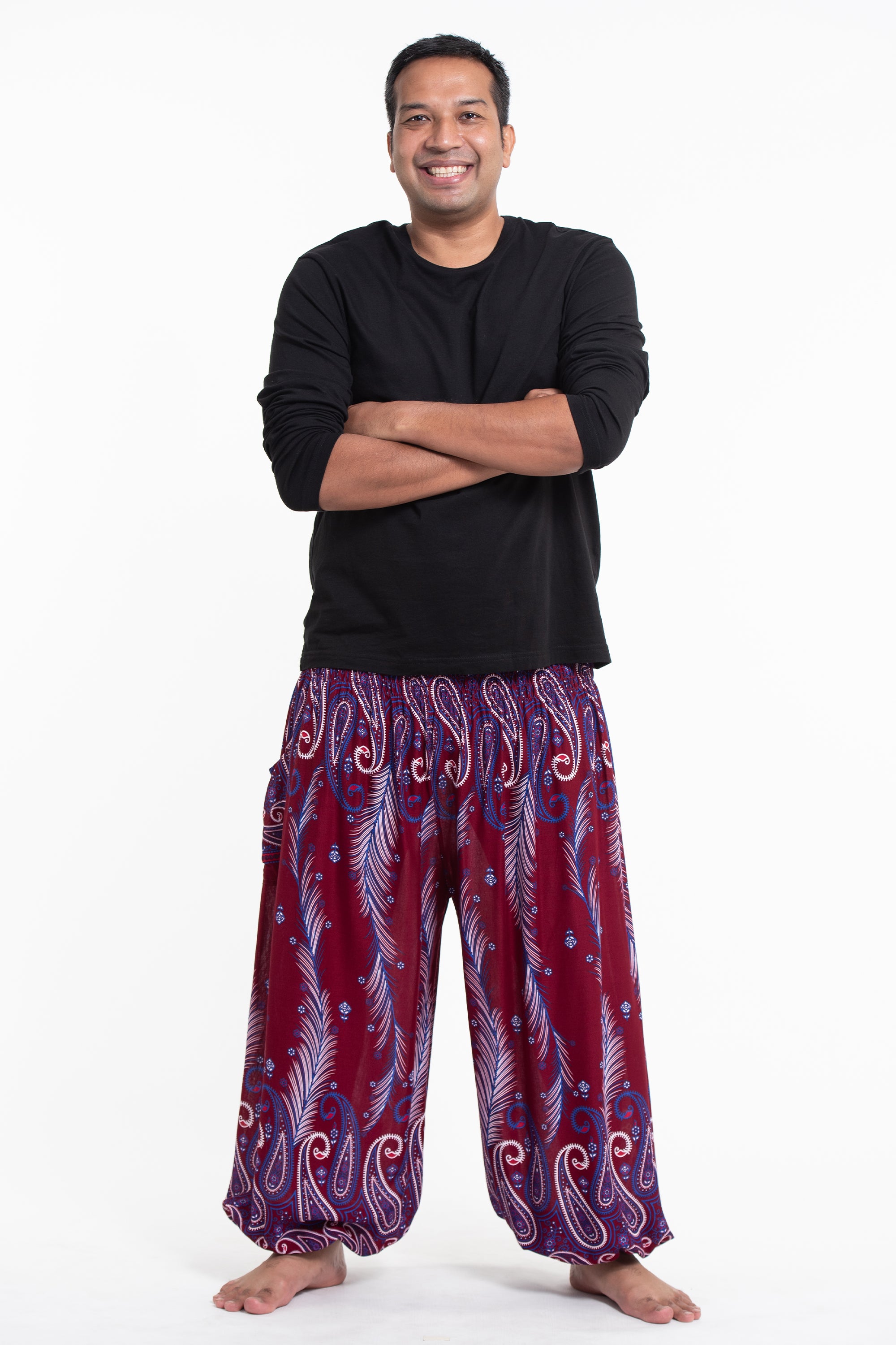 Plus Size Paisley Men's Harem Pants in Pink