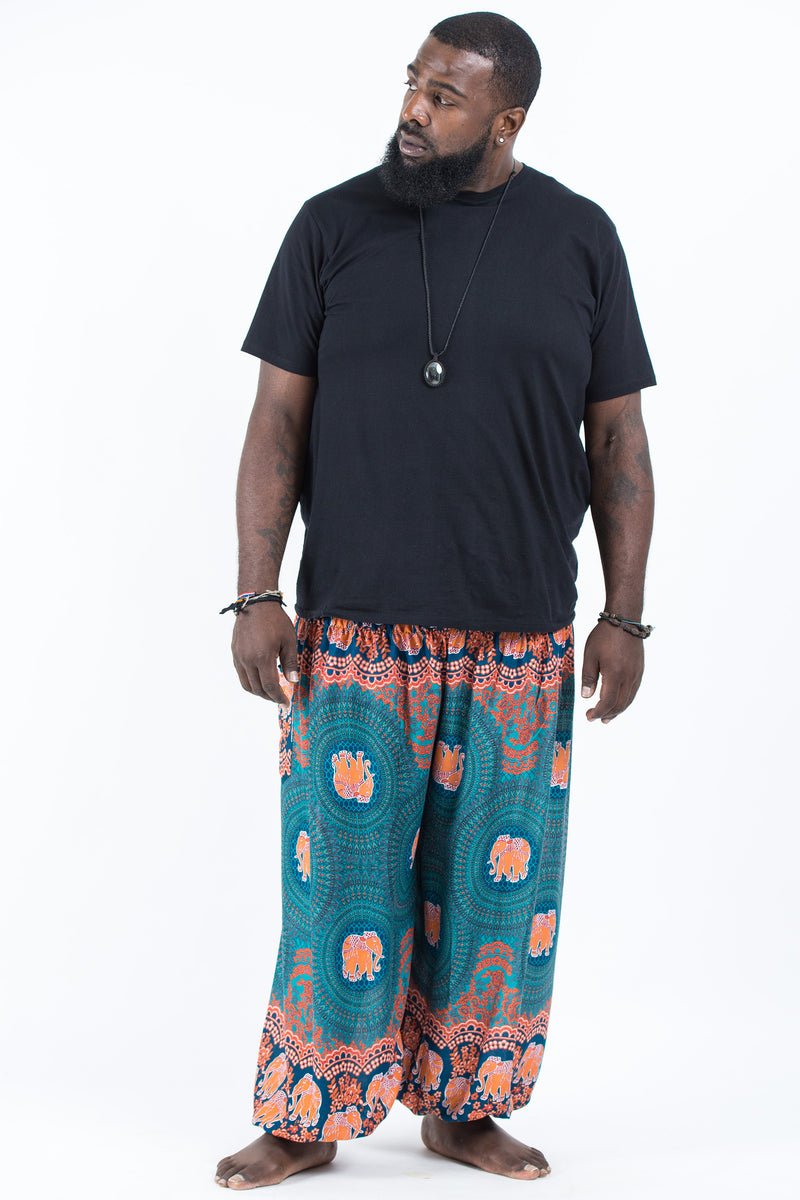 Plus Size Mandala Elephant Men's Elephant Pants in Turquoise – Harem Pants