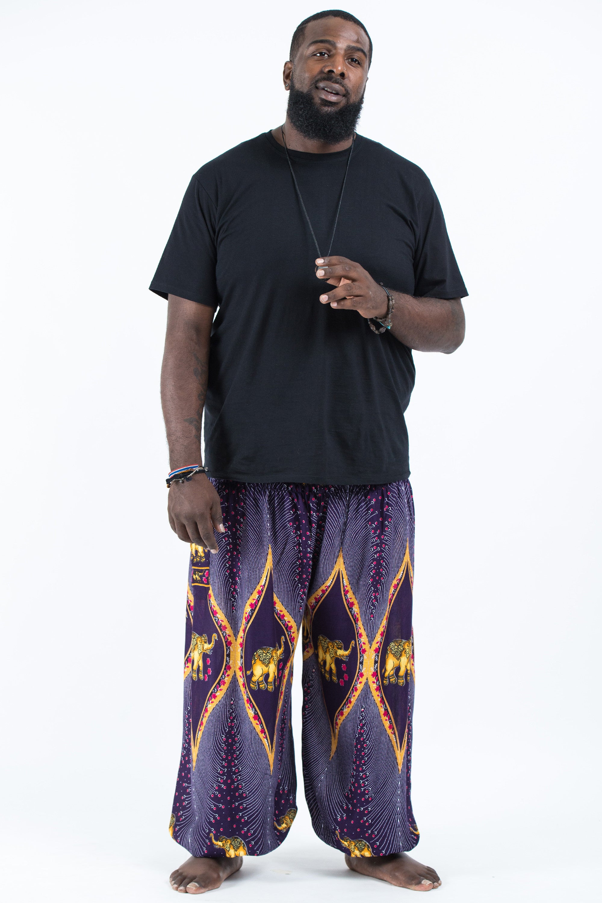 Plus Size Peacock Elephant Men's Elephant Pants in Purple – Harem Pants