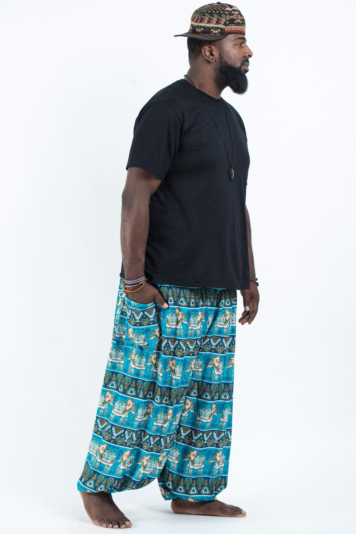 Plus Size Aztec Elephant Men's Elephant Pants in Ocean Blue – Harem Pants