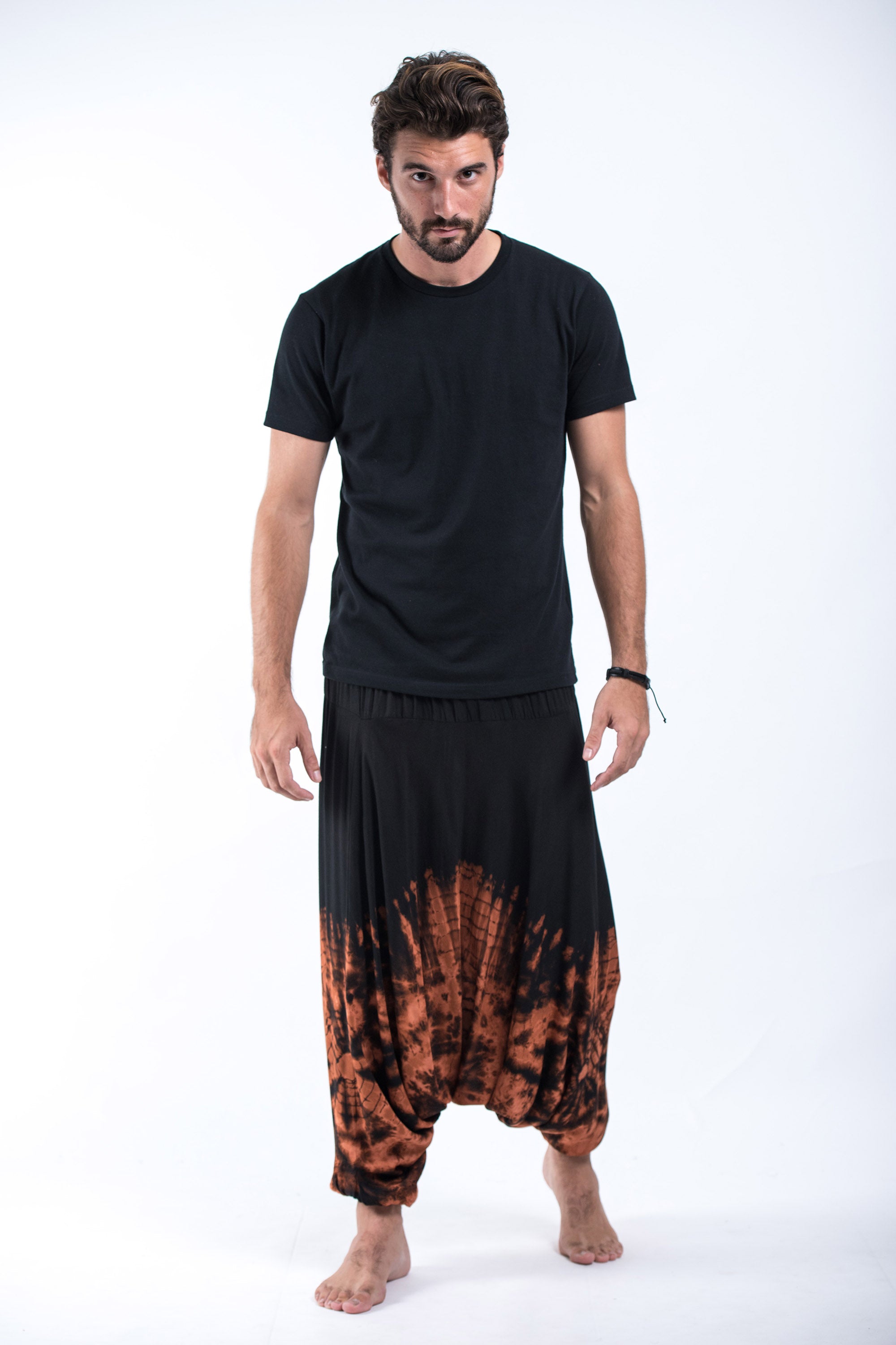 Tie Dye Drop Crotch Men's Harem Pants in Black 05