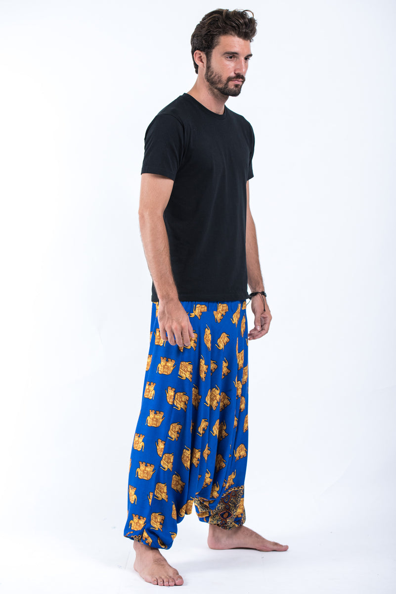 Golden Elephant Drop Crotch Men's Elephant Pants in Blue – Harem Pants