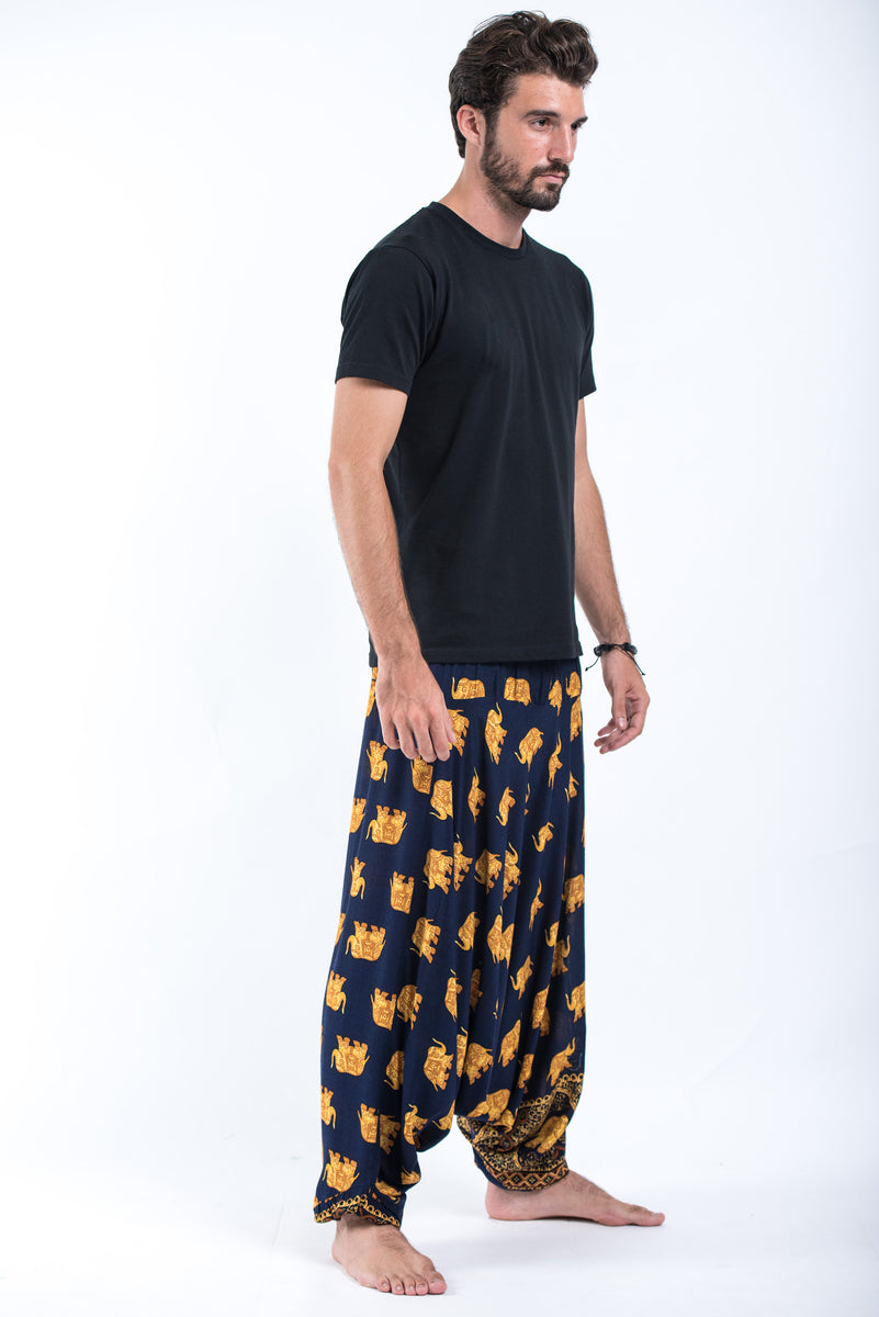 Golden Elephant Drop Crotch Men's Elephant Pants in Navy – Harem Pants