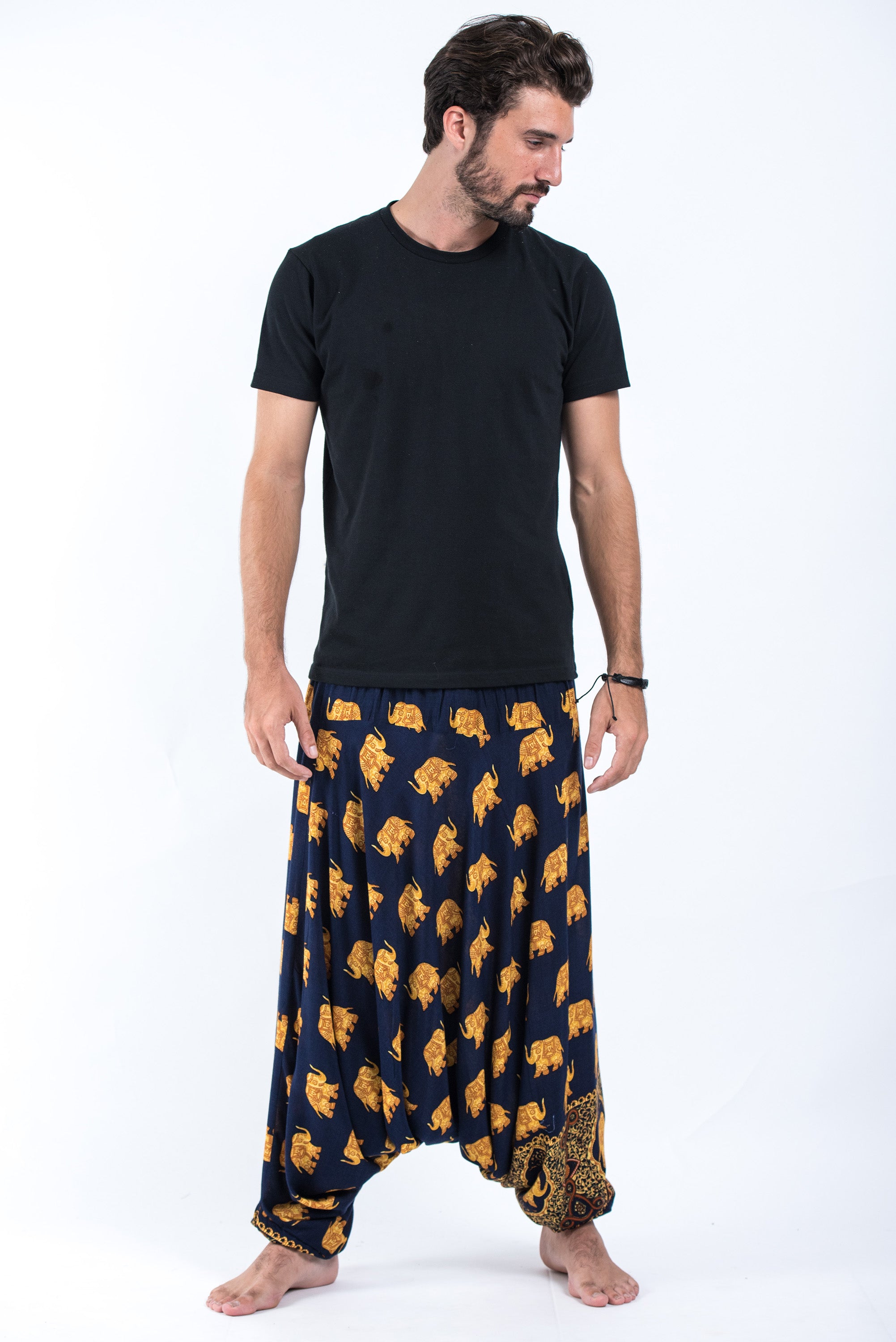 Golden Elephant Drop Crotch Men's Elephant Pants in Navy – Harem Pants