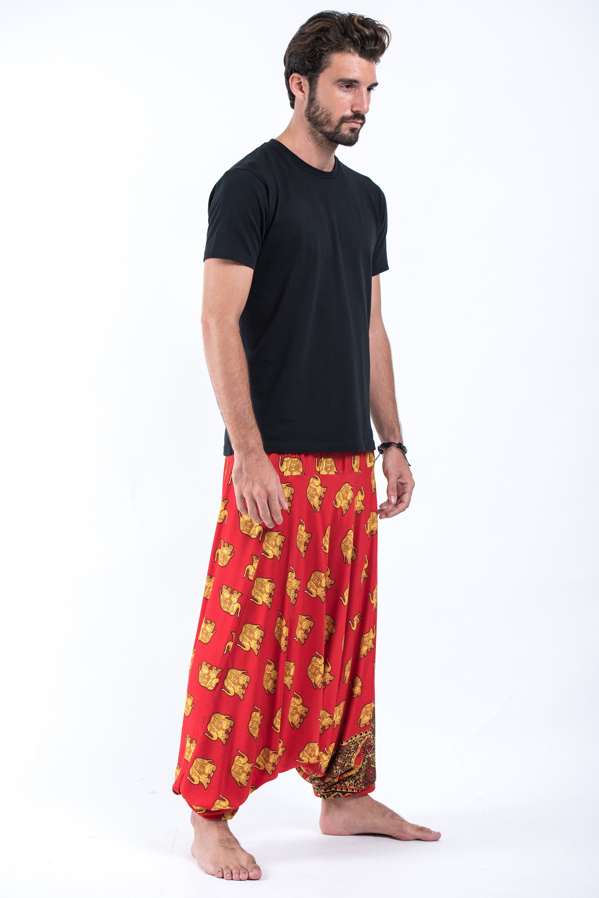 Golden Elephant Drop Crotch Men's Elephant Pants in Red – Harem Pants