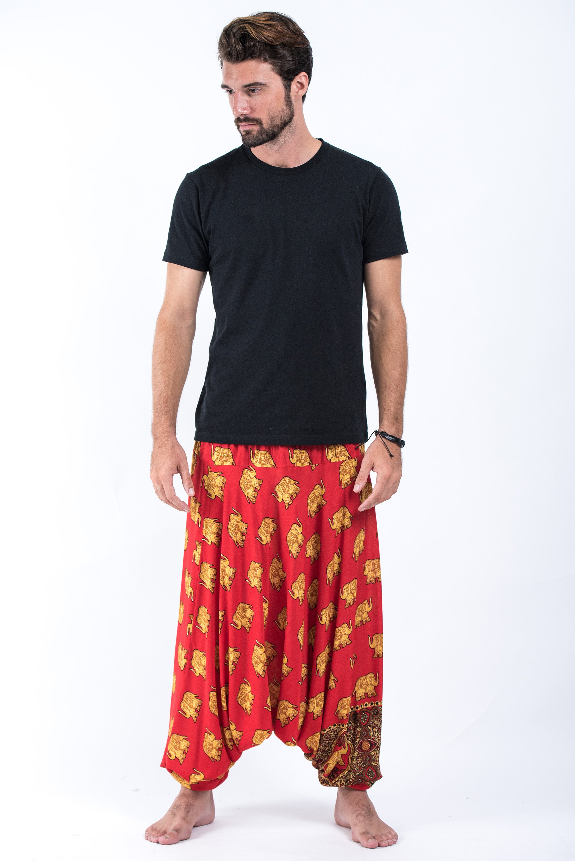 Golden Elephant Drop Crotch Men's Elephant Pants in Red – Harem Pants