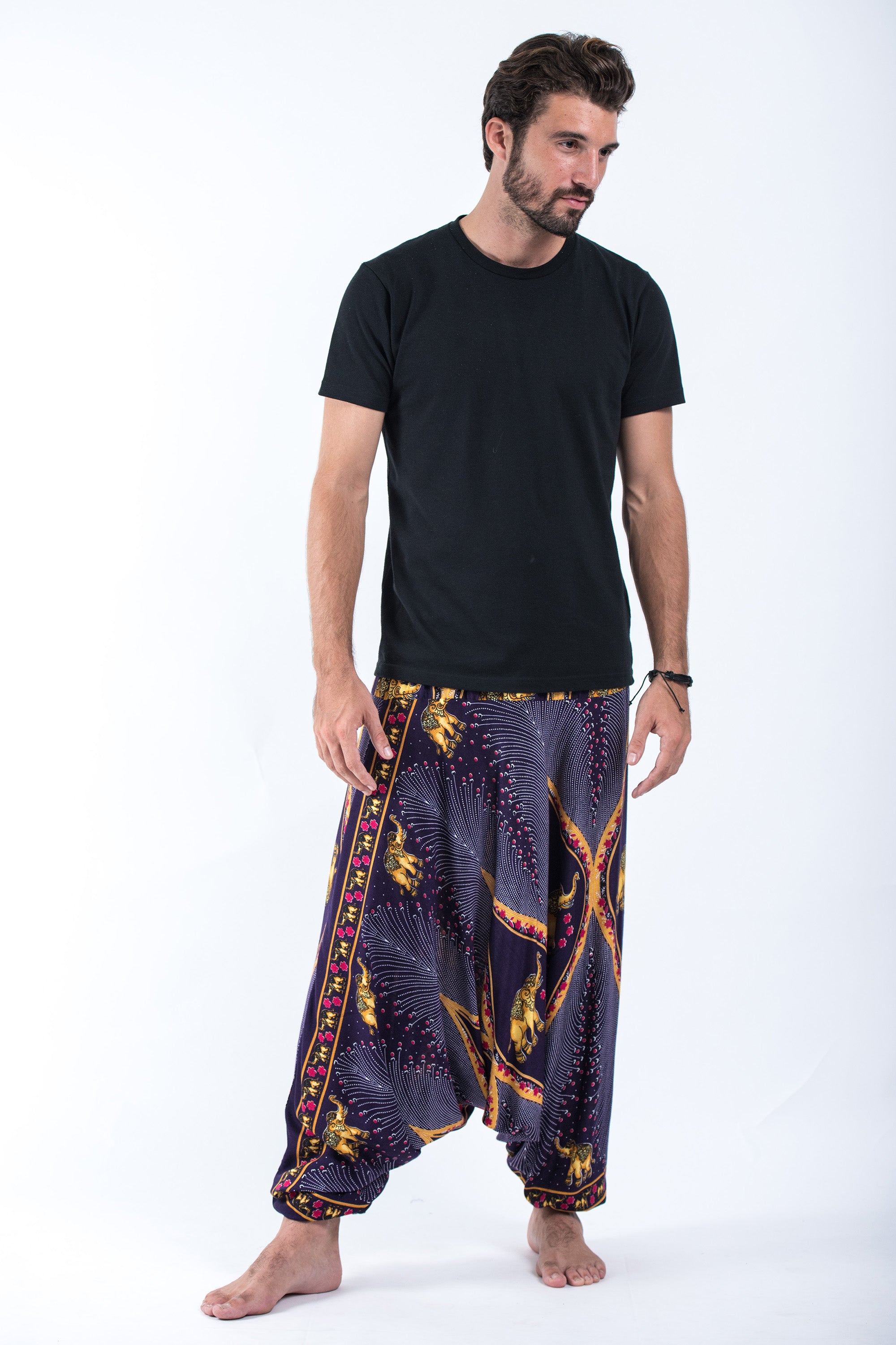 Peacock Elephant Drop Crotch Men's Elephant Pants in Purple – Harem Pants