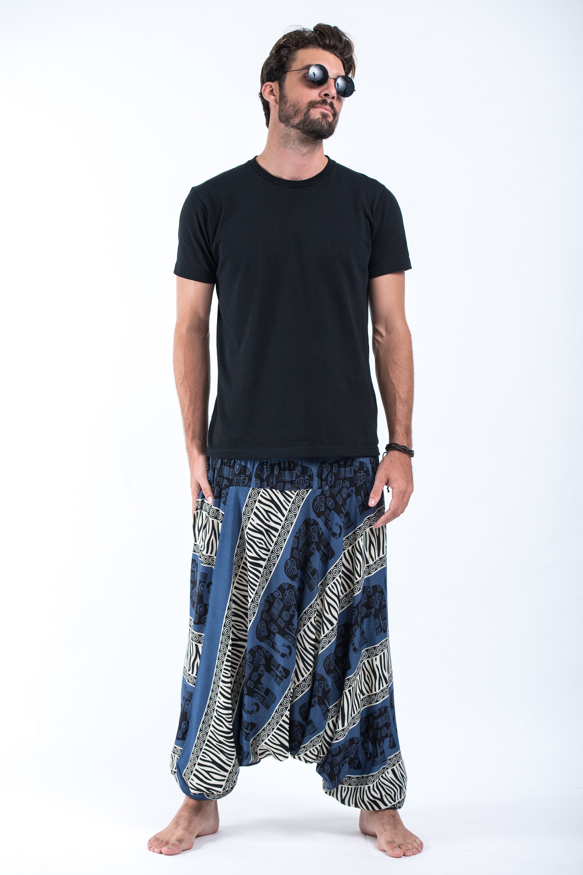 Safari Elephant Drop Crotch Men's Elephant Pants in Blue#N#– Harem Pants