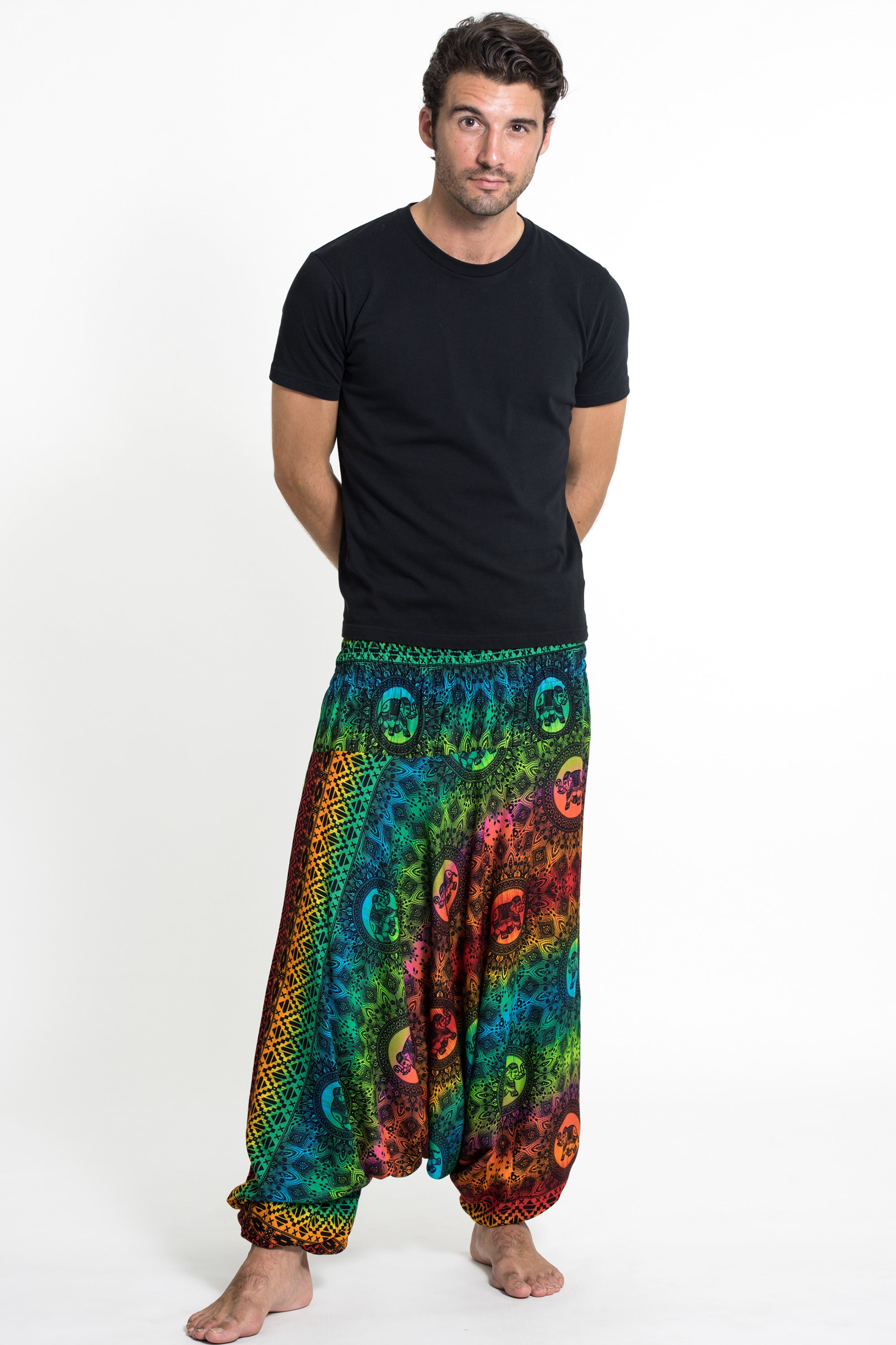 Rainbow Elephant Drop Crotch Men's Elephant Pants in Orange – Harem Pants