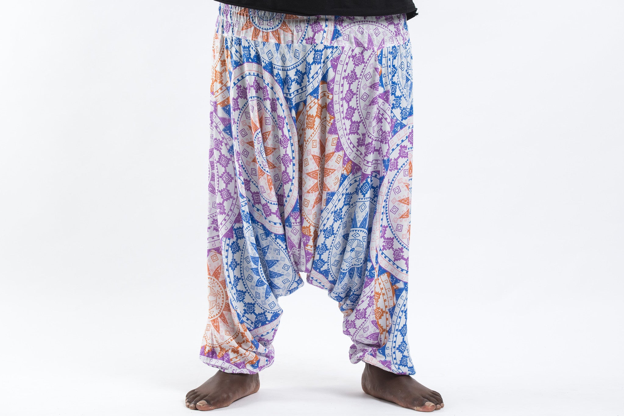 Plus Size Star Mandalas Drop Crotch Men's Harem Pants in Purple