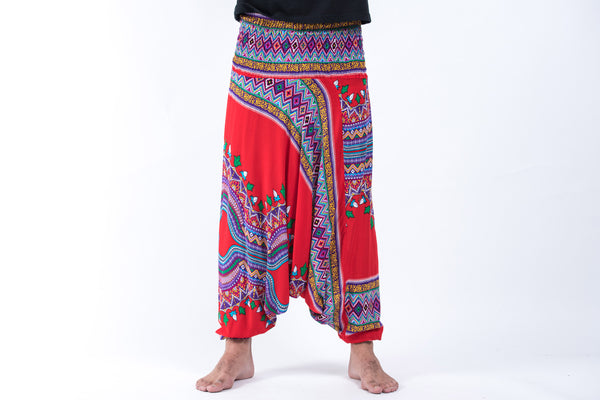 Dashiki Prints Drop Crotch Men's Harem Pants in Red