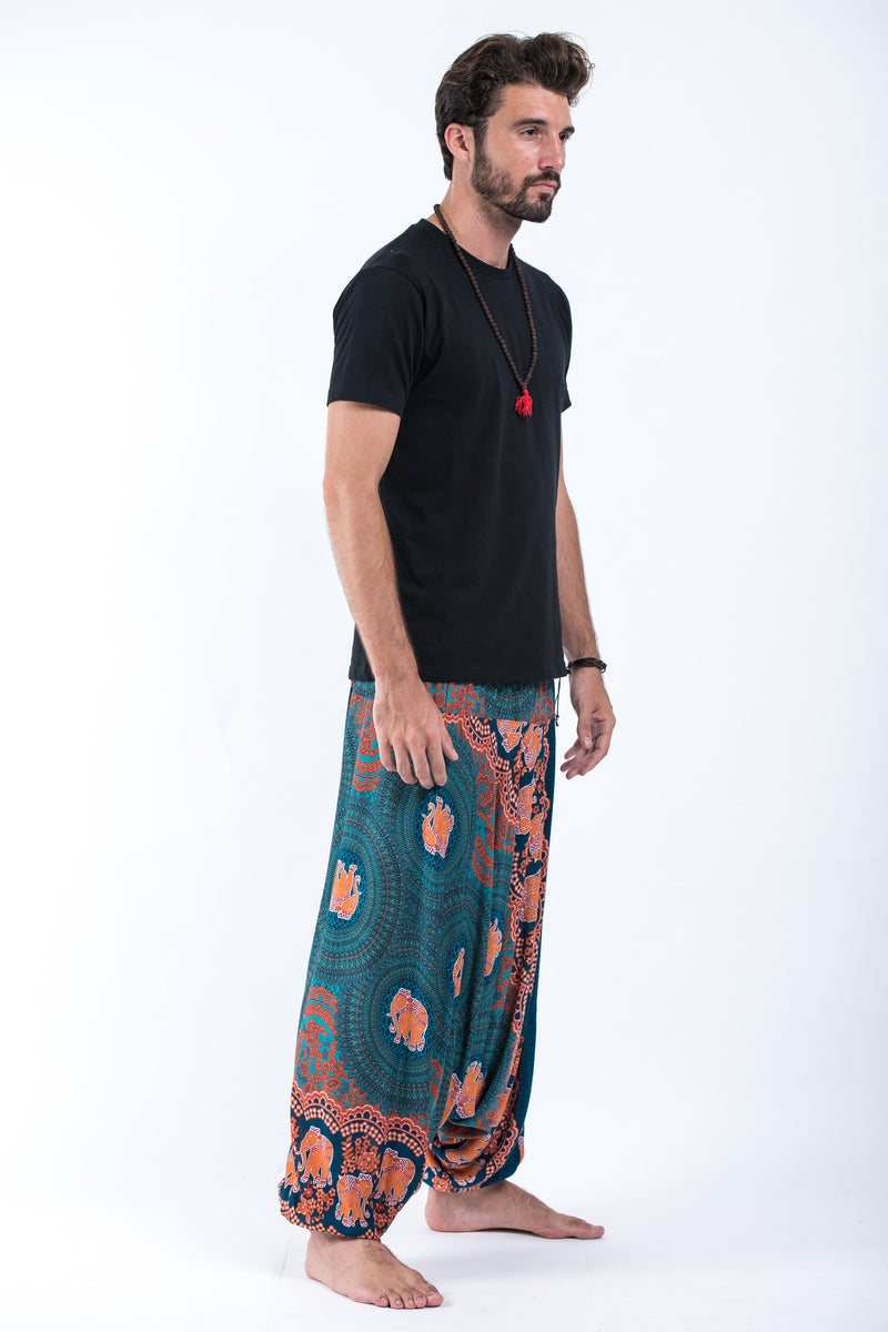 Mandala Elephant Drop Crotch Men's Elephant Pants in Turquoise – Harem ...