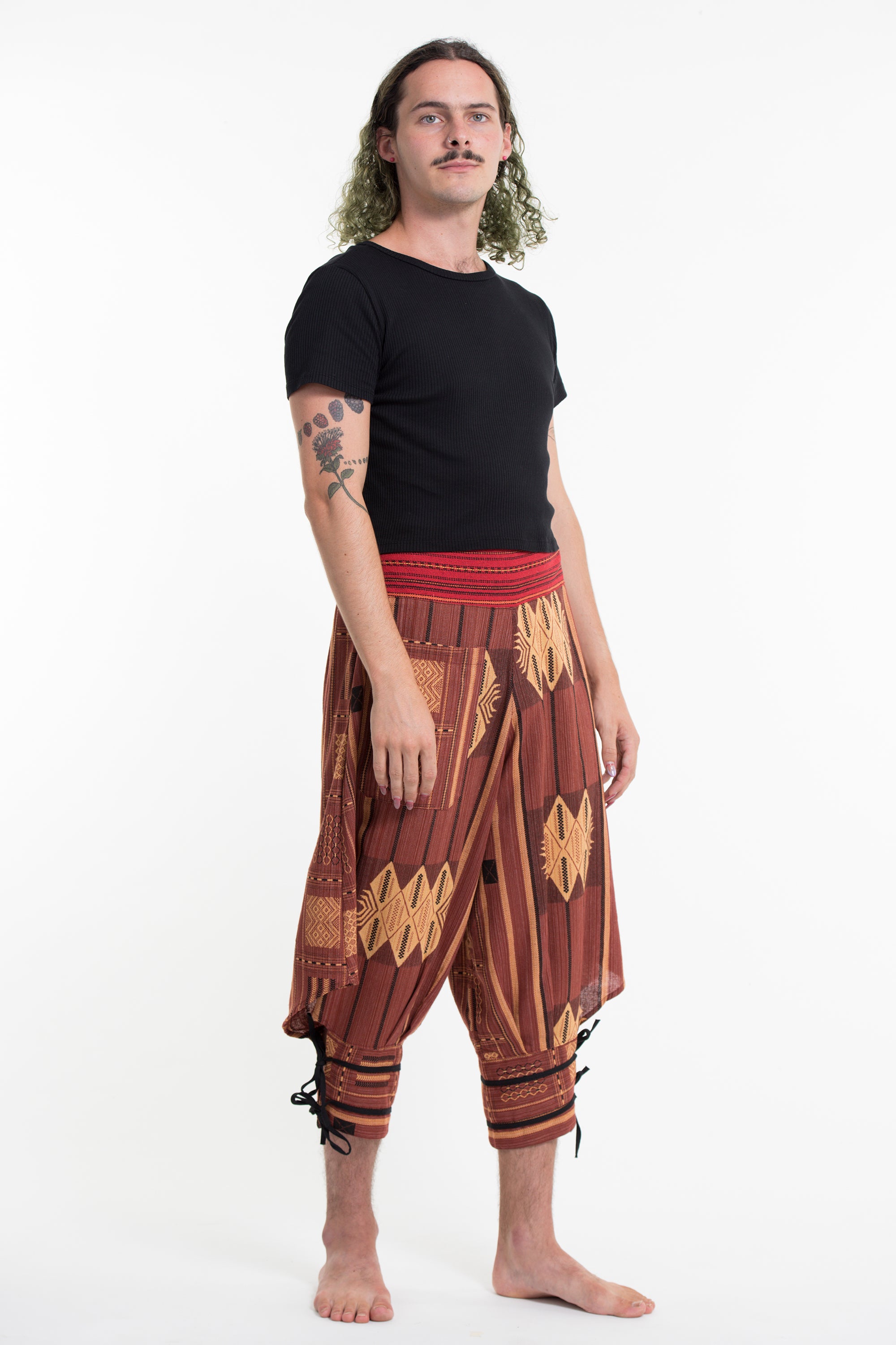 Paisley Thai Hill Tribe Fabric Women's Harem Pants with Ankle Straps