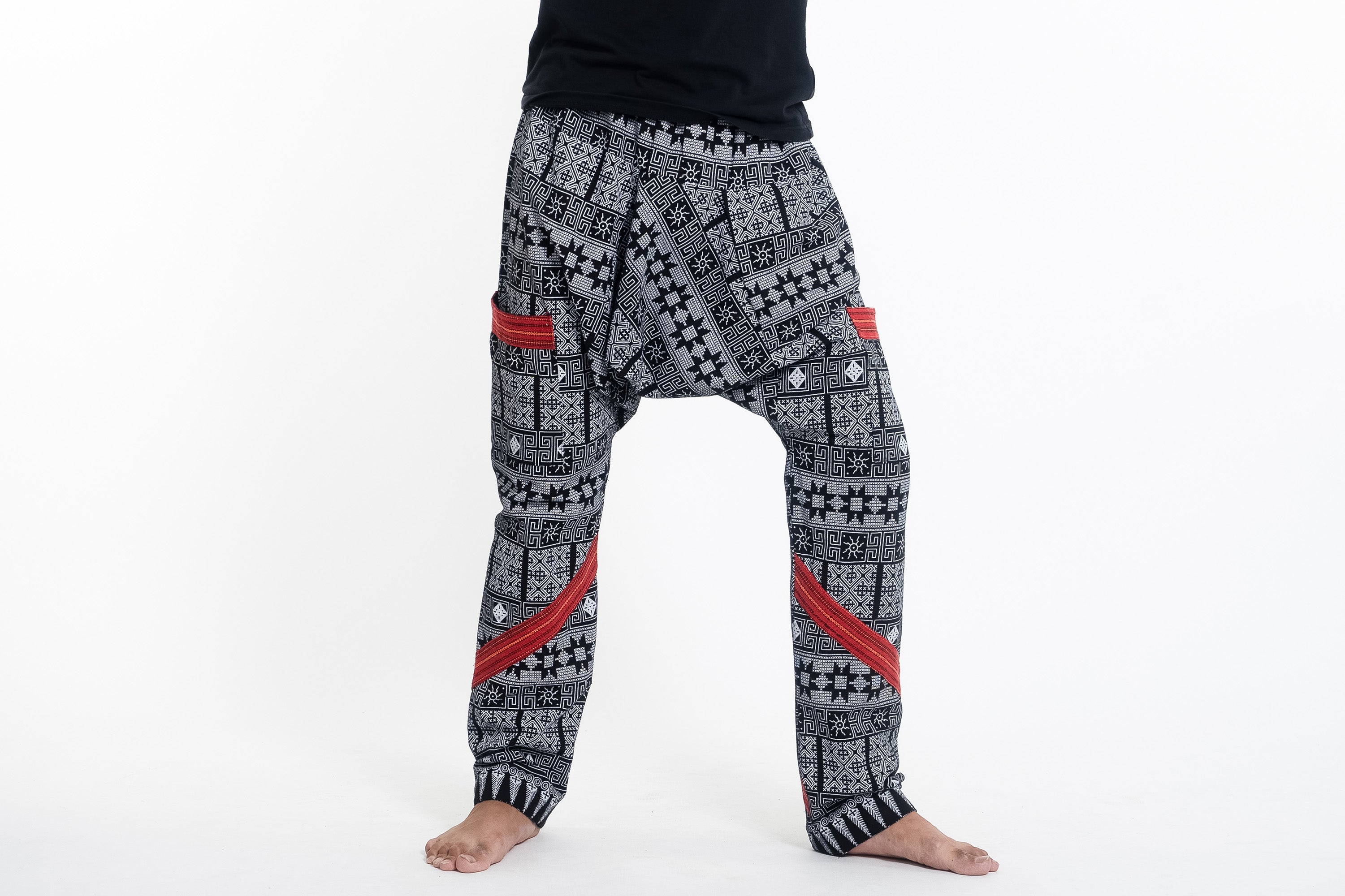 Hill Tribe Koi Fish Print Men's Harem Pants in Black