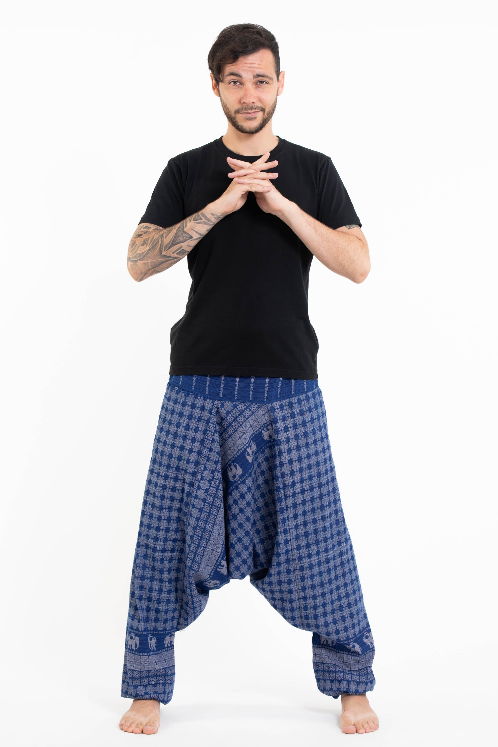 Hill Tribe Koi Fish Print Men's Harem Pants in Black