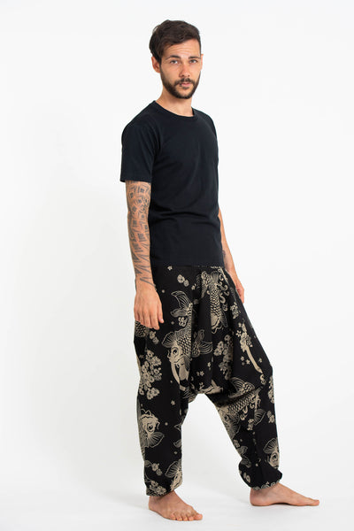 Hill Tribe Koi Fish Print Men's Harem Pants in Black