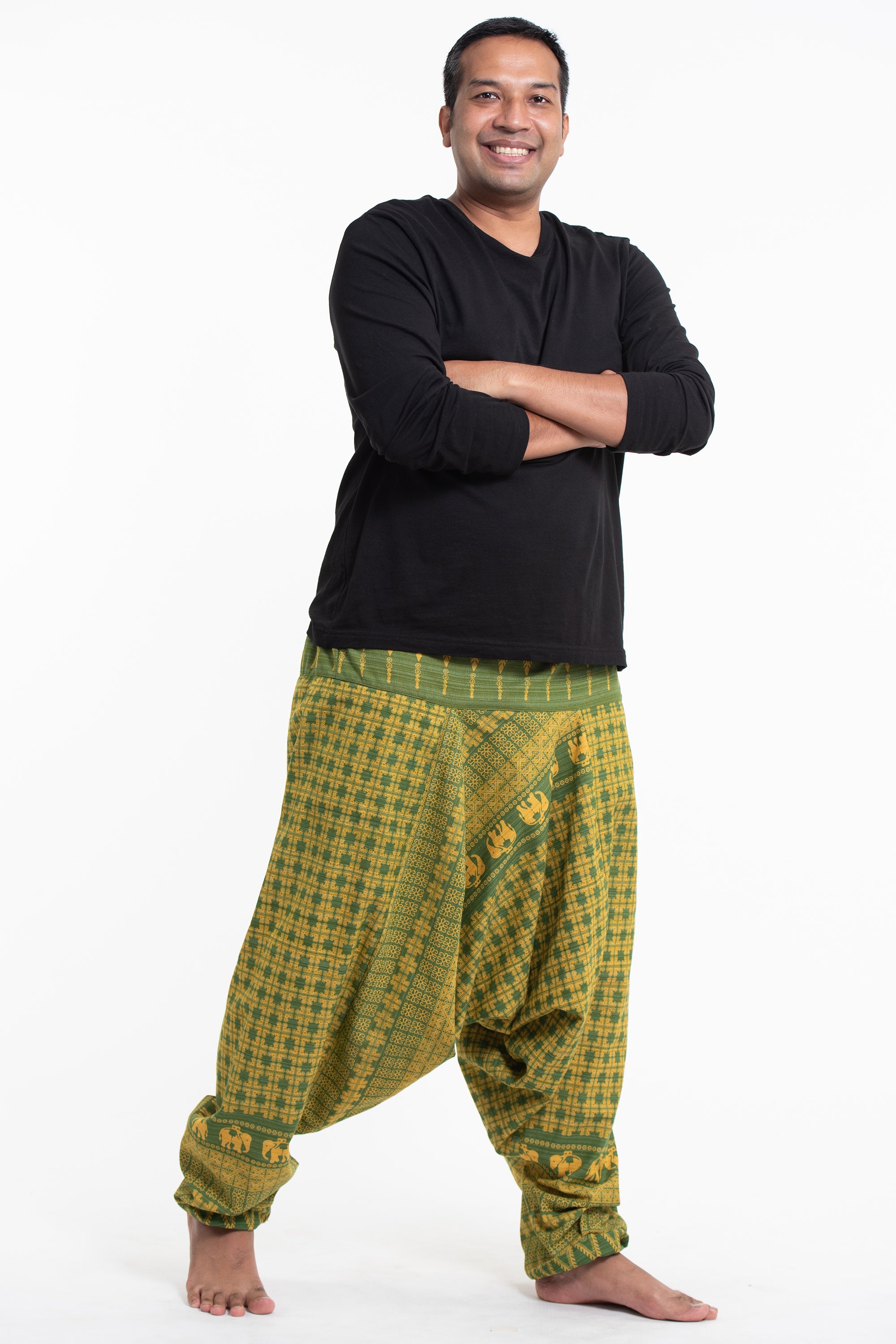 Plus Size Hill Tribe Elephant Men's Elephant Pants in Green – Harem Pants