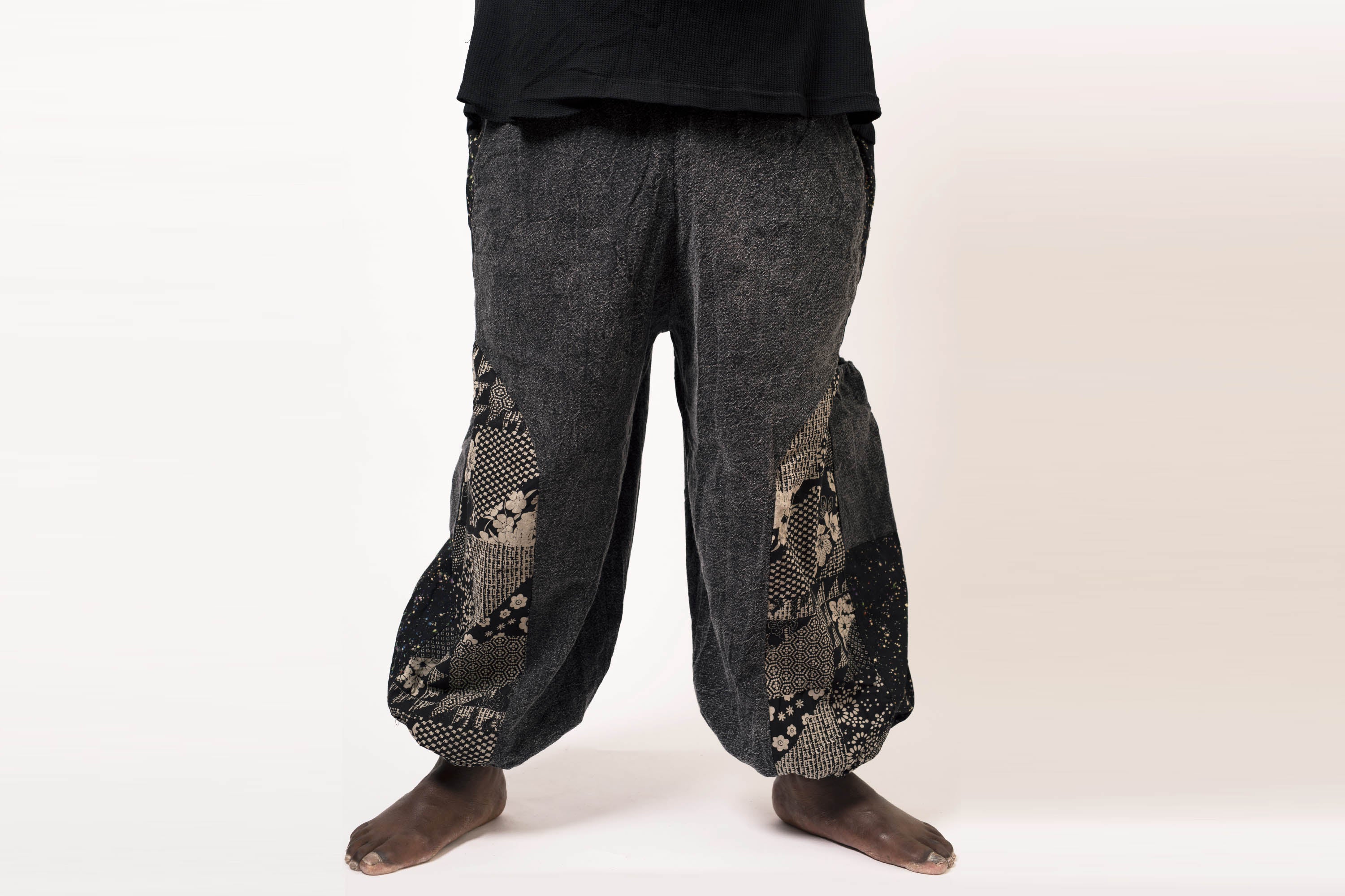 Koi Fish Print Cotton Kimono Cardigan in Black – Harem Pants