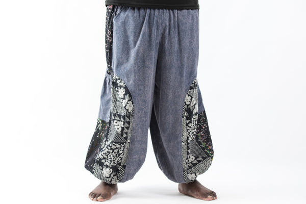 Plus Size Stone Washed Patchwork Men Unisex Pants in Gray – Harem Pants