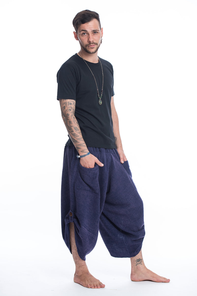 Stone Washed Large Pockets Men's Harem Pants in Blue