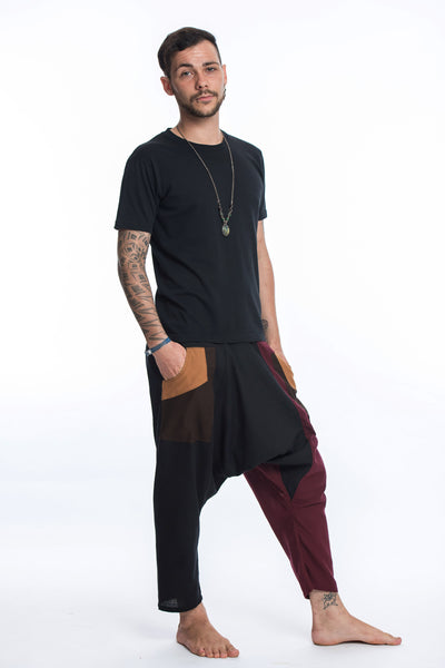 Patchwork Cotton Men's Harem Pants in Black