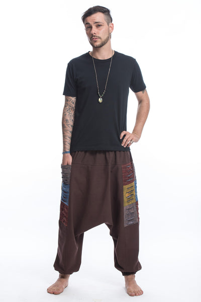 Ripped Patchwork Cotton Men's Harem Pants In Brown