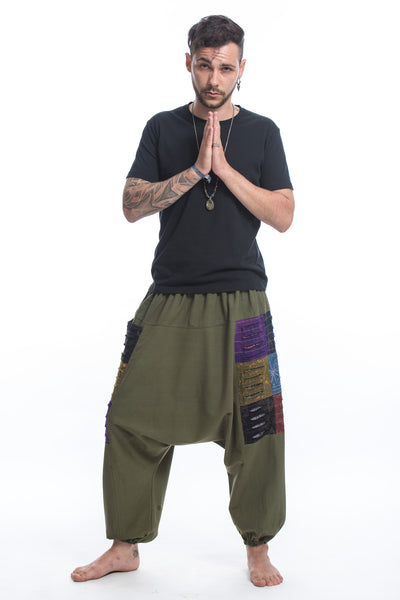 Ripped Patchwork Cotton Men's Harem Pants In Green