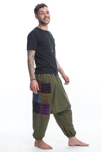 Ripped Patchwork Cotton Men's Harem Pants In Green