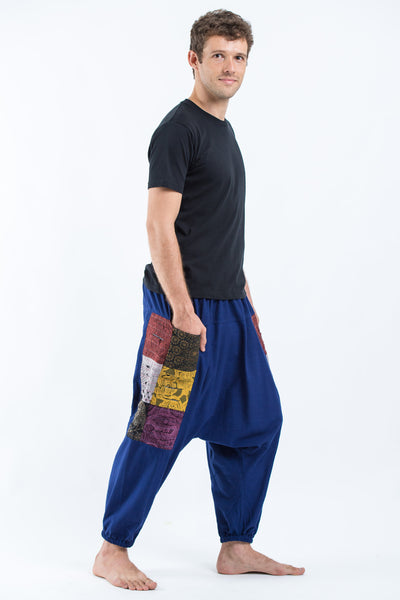 Ripped Patchwork Cotton Men's Harem Pants In Navy