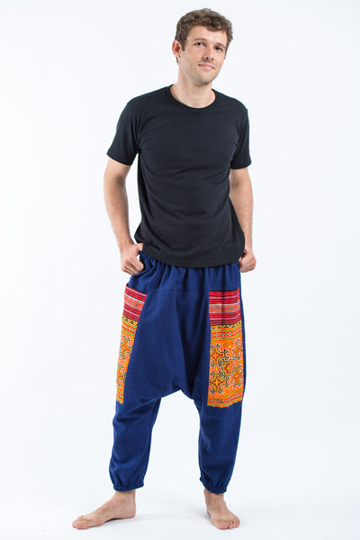 Hill Tribe Embroidered Cotton Men's Harem Pants In Blue