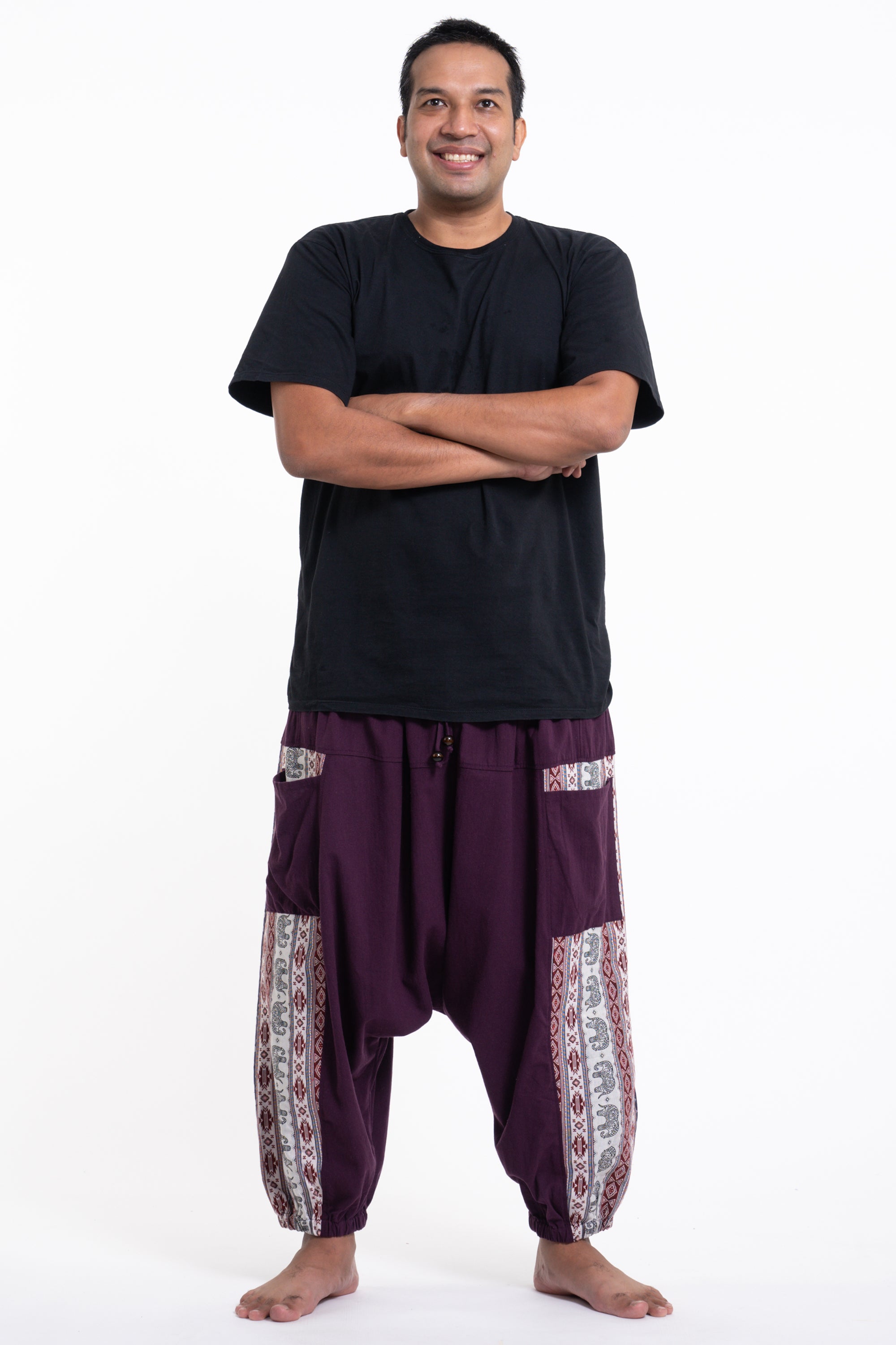 Plus Size Elephant Aztec Cotton Men's Harem Pants in Purple