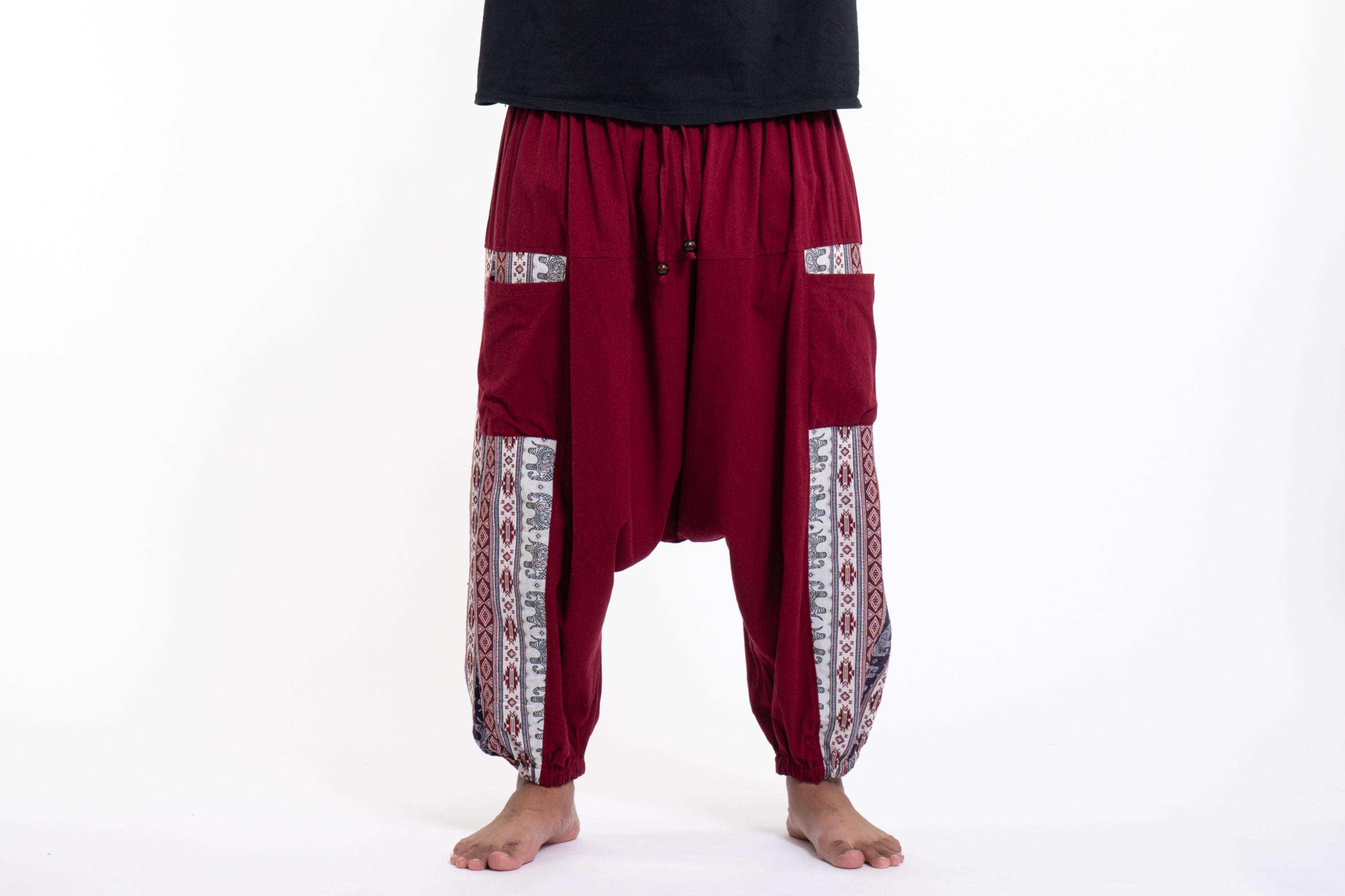 Elephant Aztec Cotton Men's Harem Pants in Navy. Free Shipping for