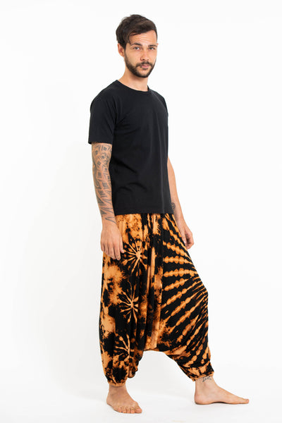 Tie Dye Men's Spandex Cotton Low Cut Harem Pants in Black