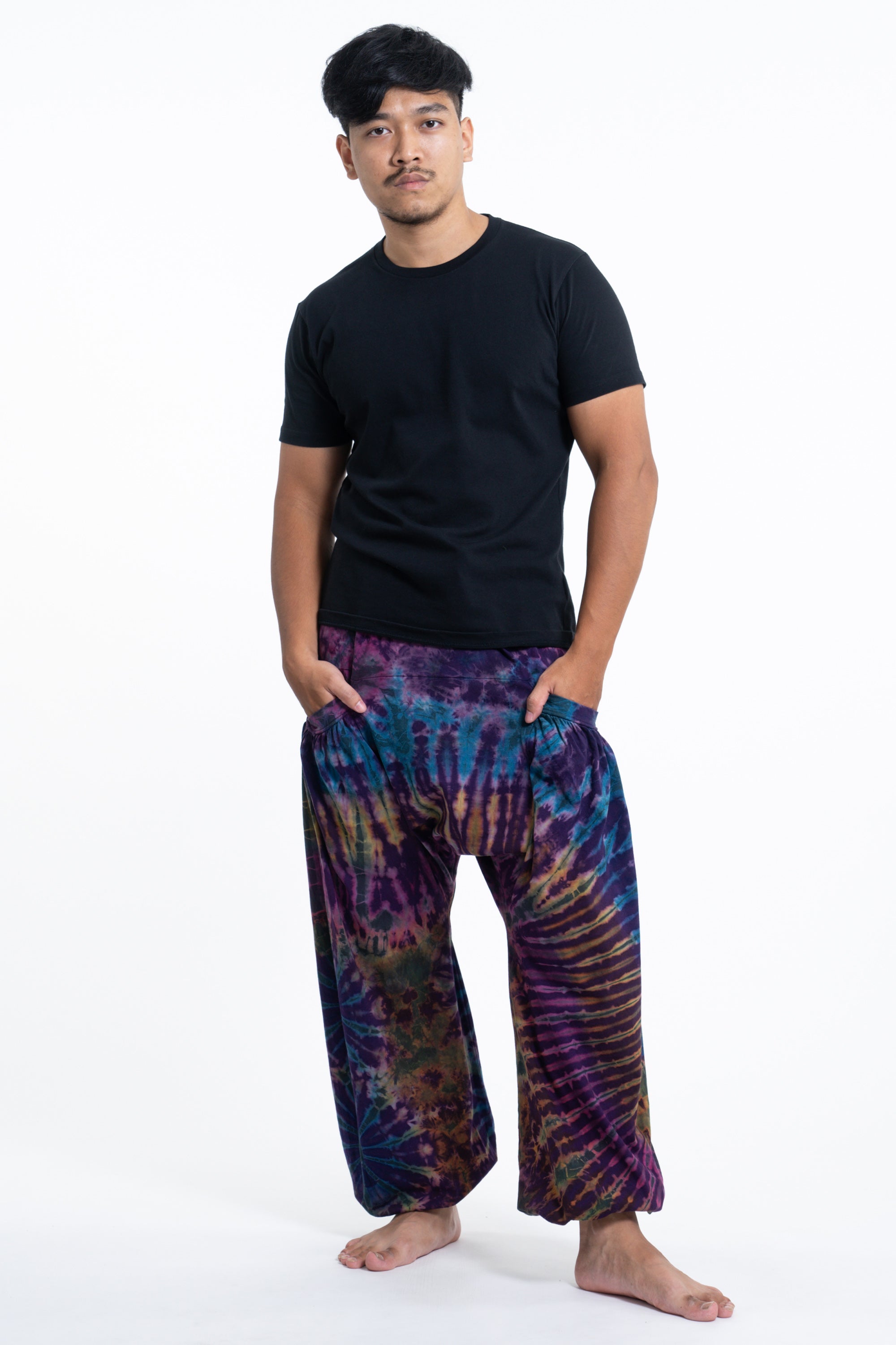 Tie Dye Cotton Men Harem Pants in Blue Purple