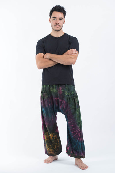 Tie Dye Cotton Men Harem Pants in Green Indigo