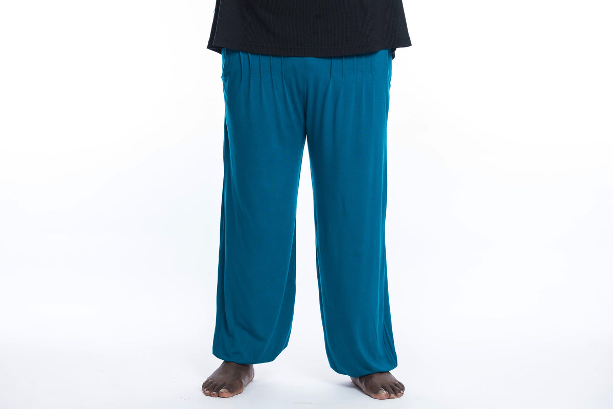 Plus Size Cotton Men Harem Pants in Solid Blue