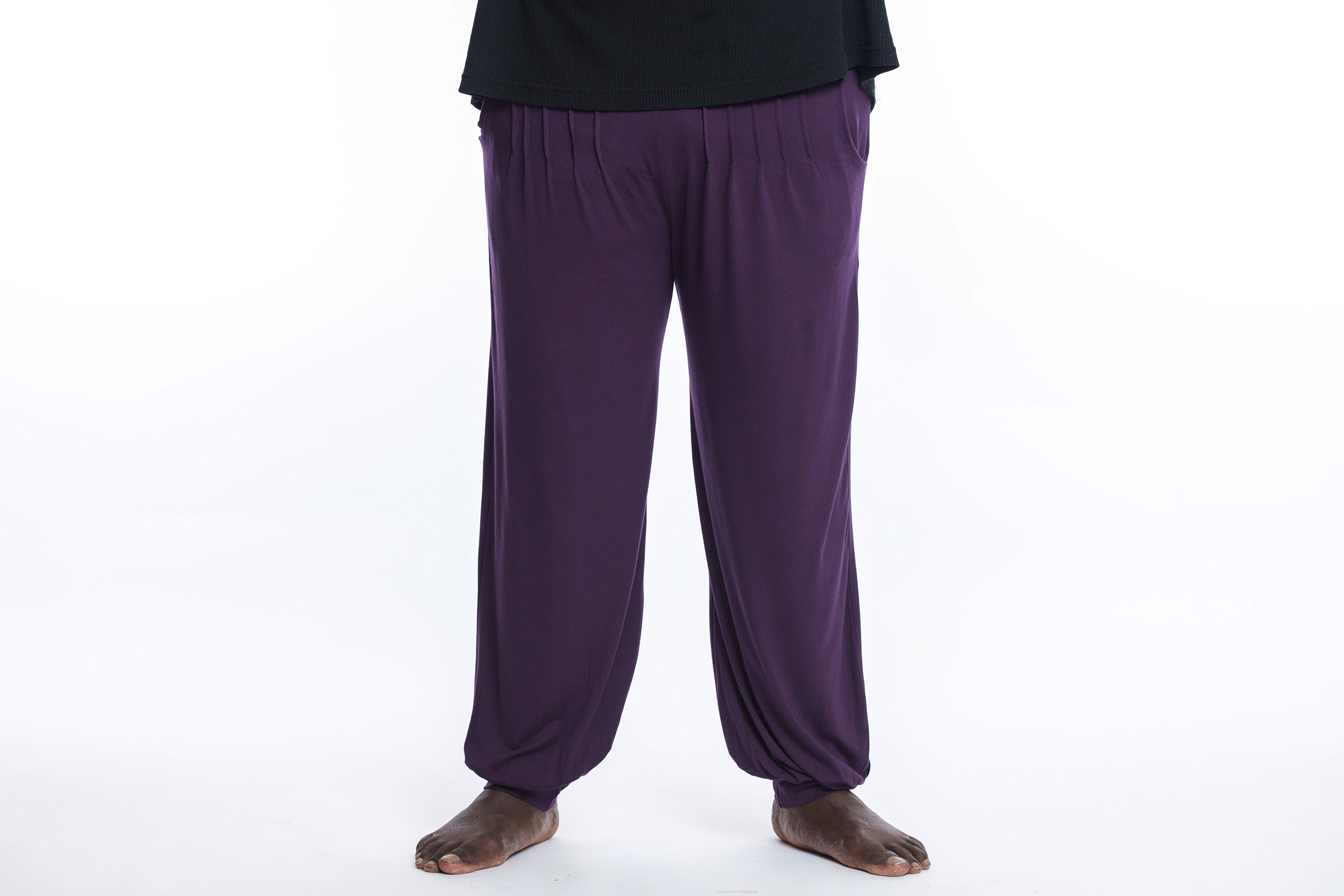 Plus Size Cotton Men Harem Pants in Solid Purple