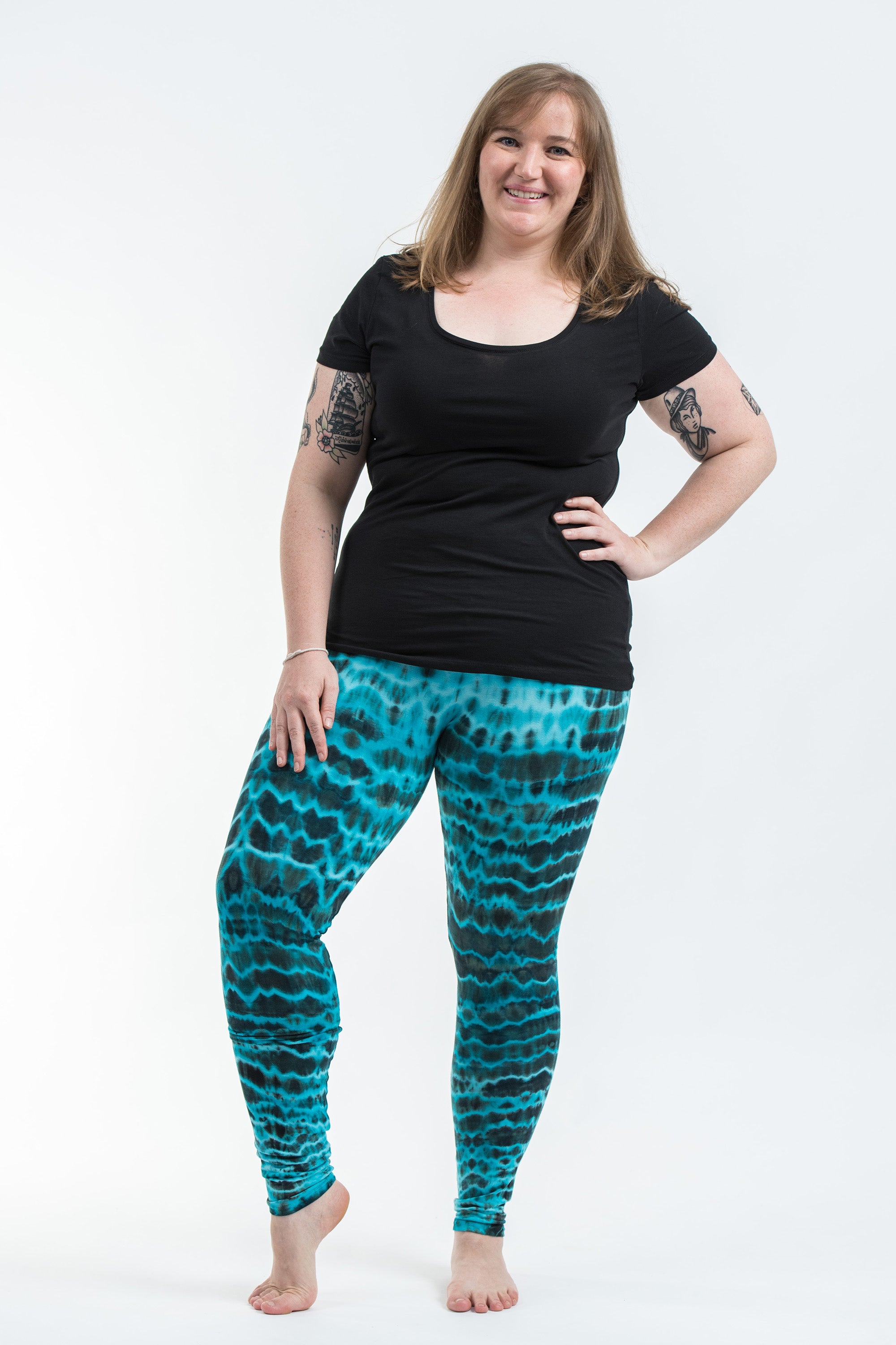 Plus Size Oval Swirls Tie Dye Cotton Leggings in Blue – Harem Pants