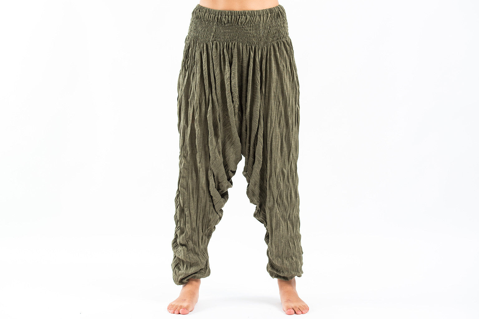 Raw Crinkled Cotton Palazzo Wrap Pants