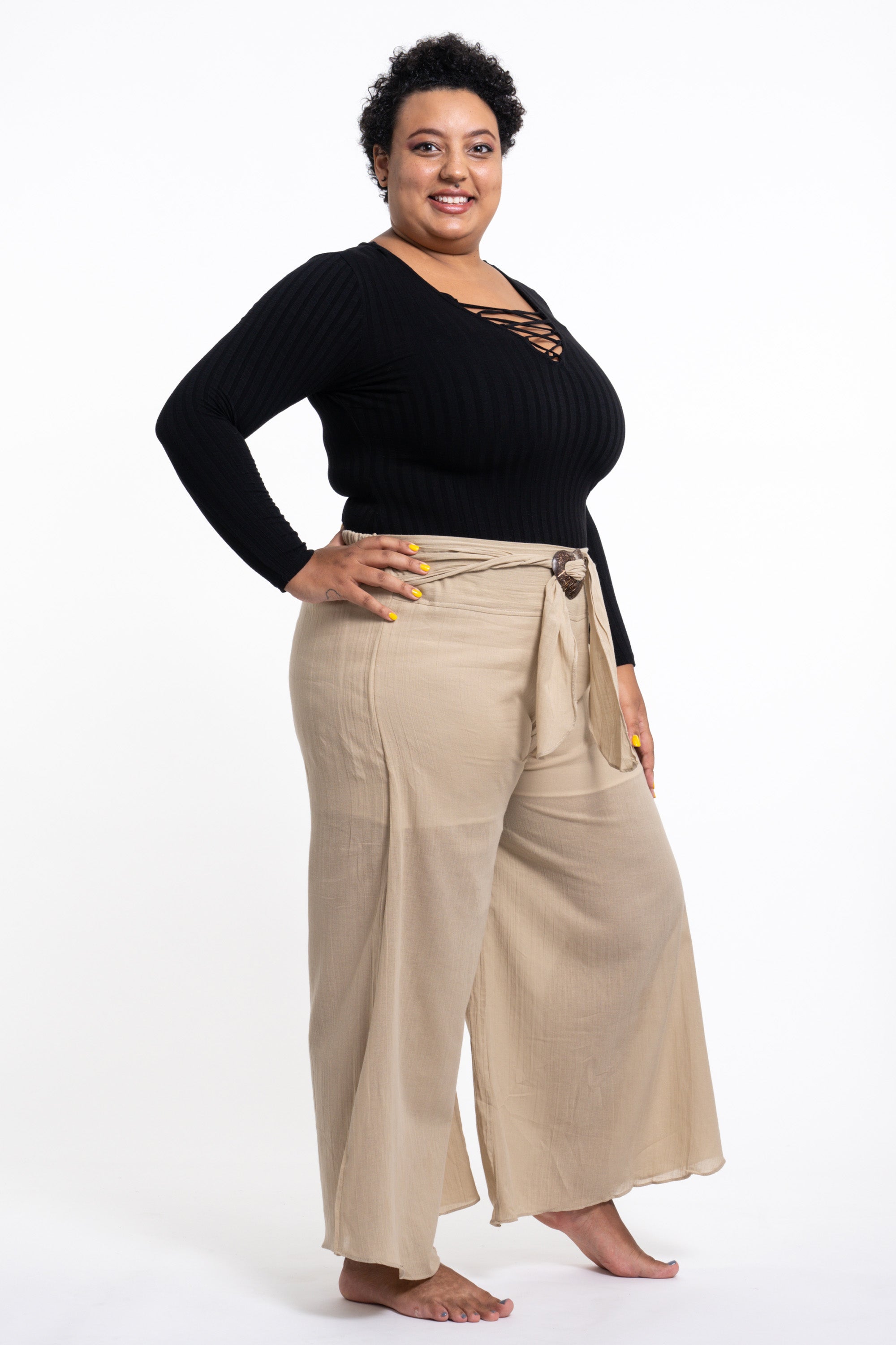 Plus Size Women's Thai Harem Palazzo Pants in Solid Tan – Harem Pants