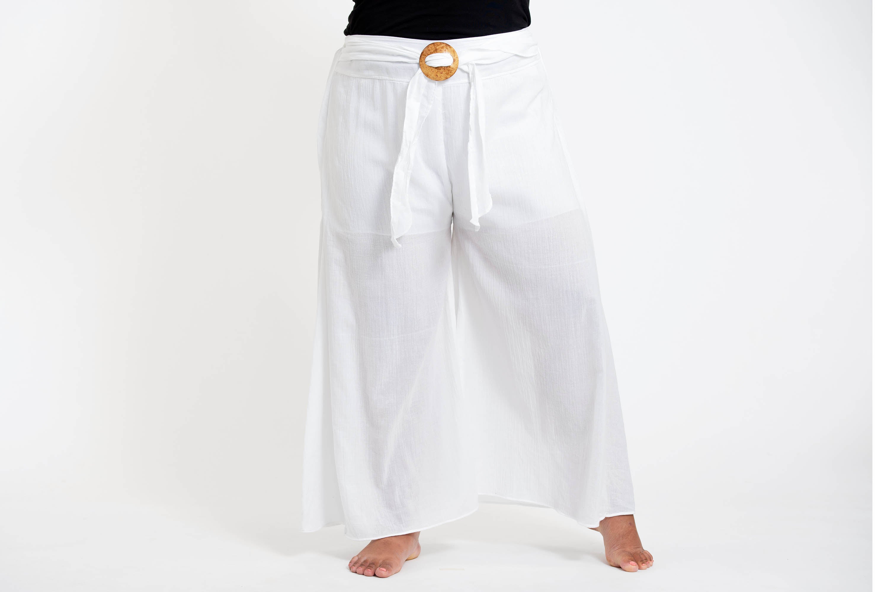 White plain cotton palazzo pants - ETHNICALLY YOURS - 3209185